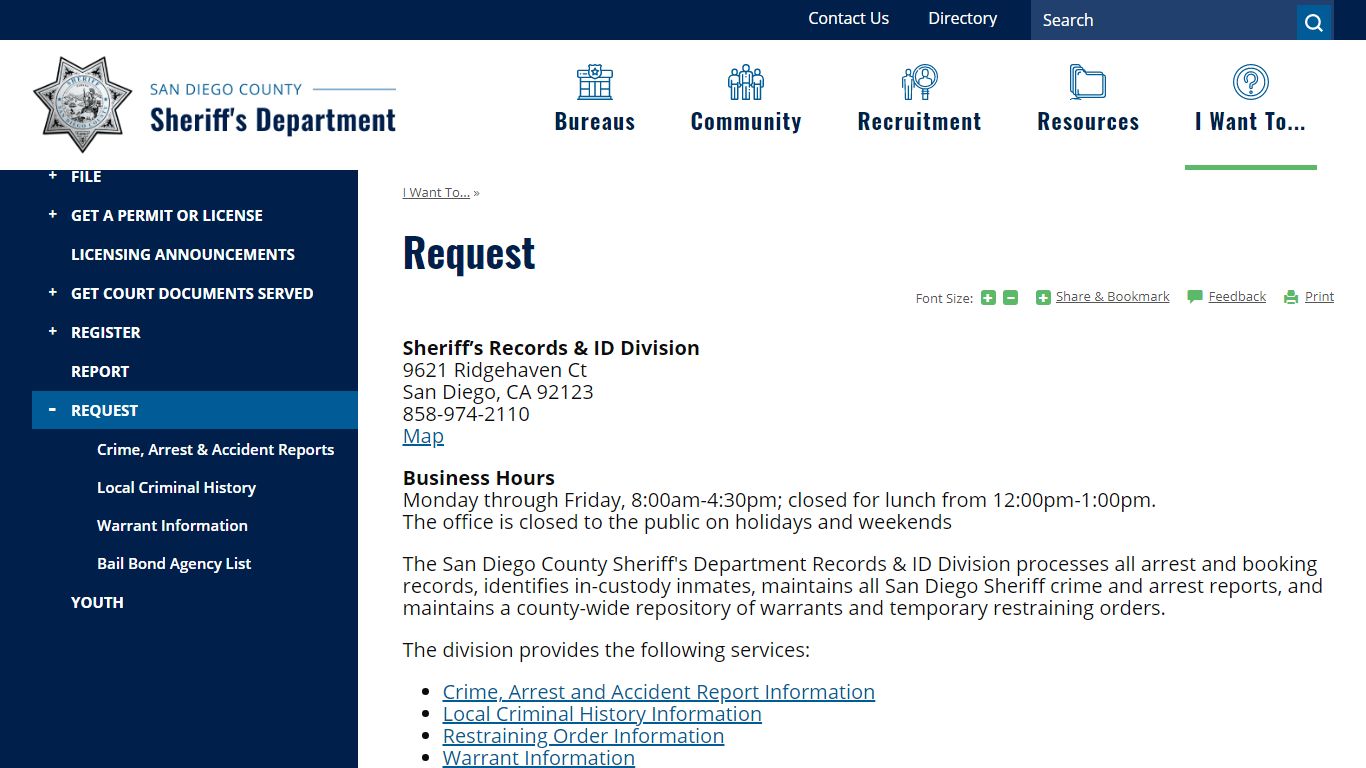Request | San Diego County Sheriff