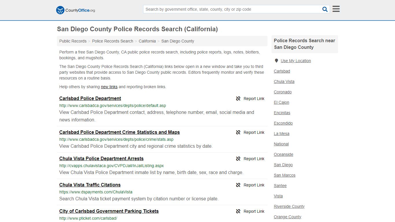 San Diego County Police Records Search (California) - County Office