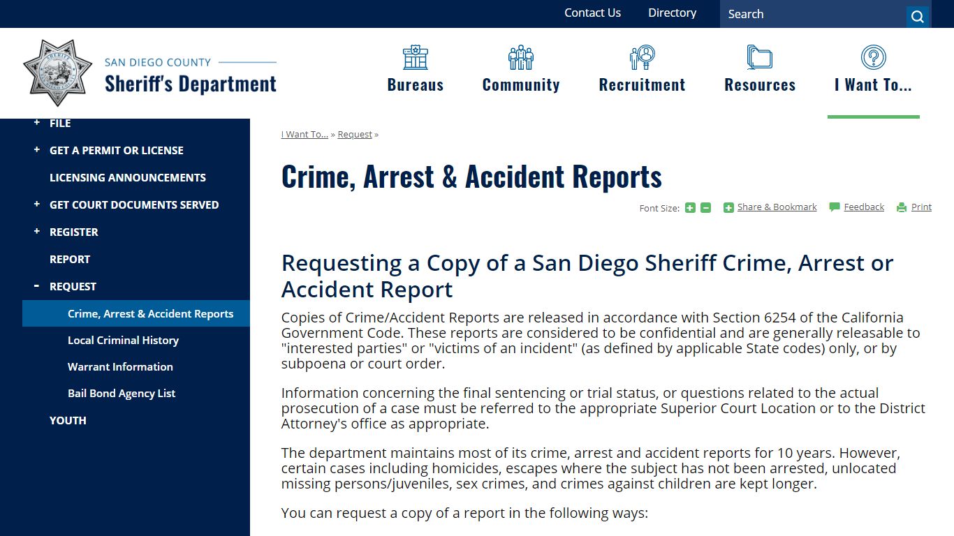 Crime, Arrest & Accident Reports | San Diego County Sheriff
